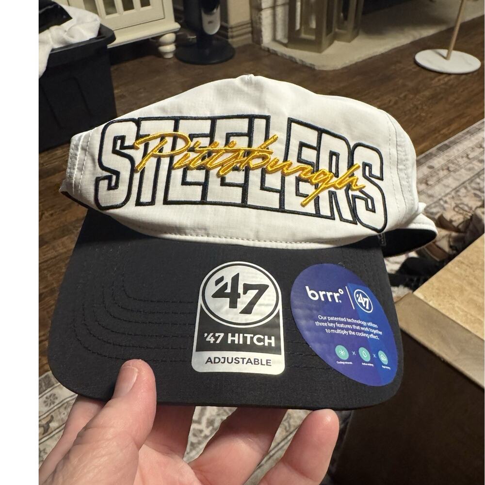 ’47 Pittsburgh Steelers NFL Hitch Adjustable Snapback Hat Cap White Black